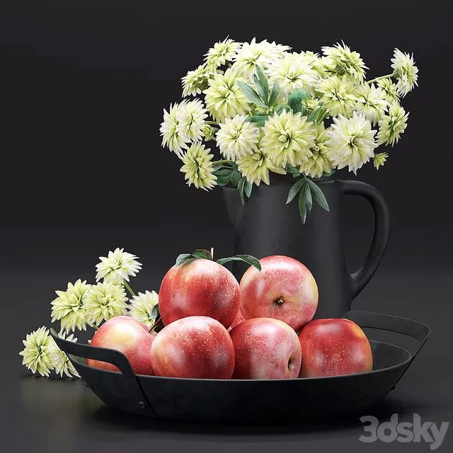 Decorative set 9 (apple and flowers) 3D Model Decorative set 9 (apple and flowers) 3D Model