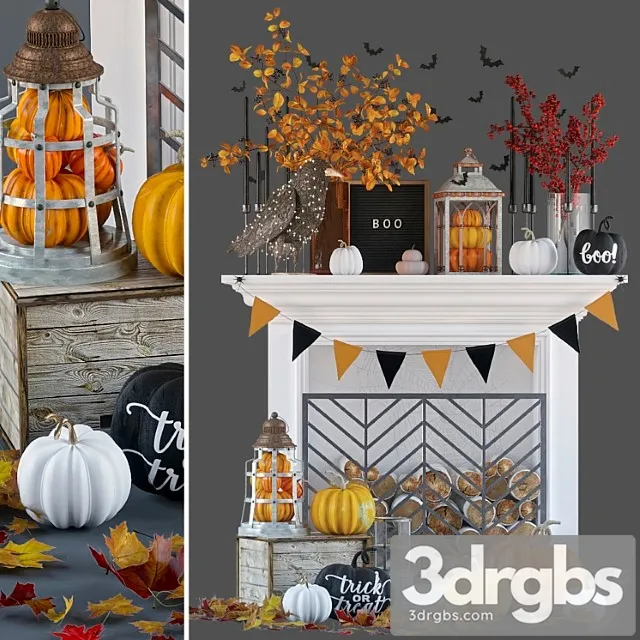 Decorative set Artificial fireplace with autumn decor 3D Model Download Decorative set Artificial fireplace with autumn decor 3D Model Download