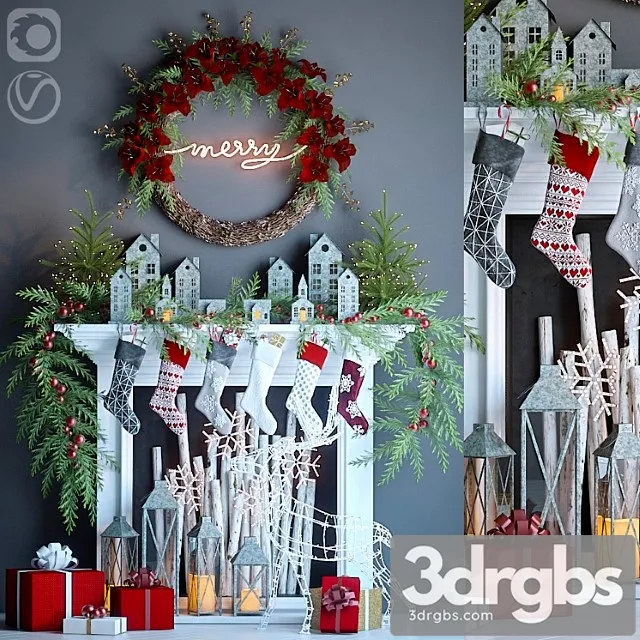 Decorative set Artificial fireplace with christmas decor 3 3D Model Download Decorative set Artificial fireplace with christmas decor 3 3D Model Download