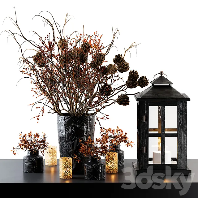 Decorative Set Berry and Branches with lantern 3DModel