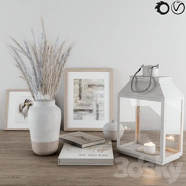 Decorative-set Blue Wheat & Lantern 3DModel