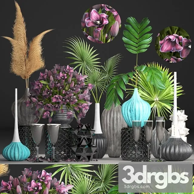 Decorative set Bouquet of flowers 77. tulips dried flowers pampas grass palm leaf decor set eco design bouquets exotic vases table decoration 3D Model Download Decorative set Bouquet of flowers 77. tulips dried flowers pampas grass palm leaf decor set eco design bouquets exotic vases table decoration 3D Model Download
