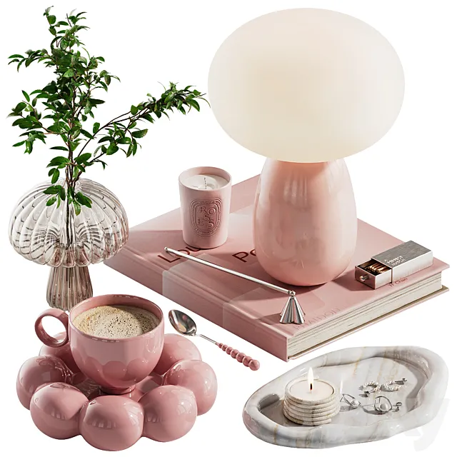 Decorative set ch2 in two colours: Pink\Beige 3D Model Decorative set ch2 in two colours: Pink\Beige 3D Model