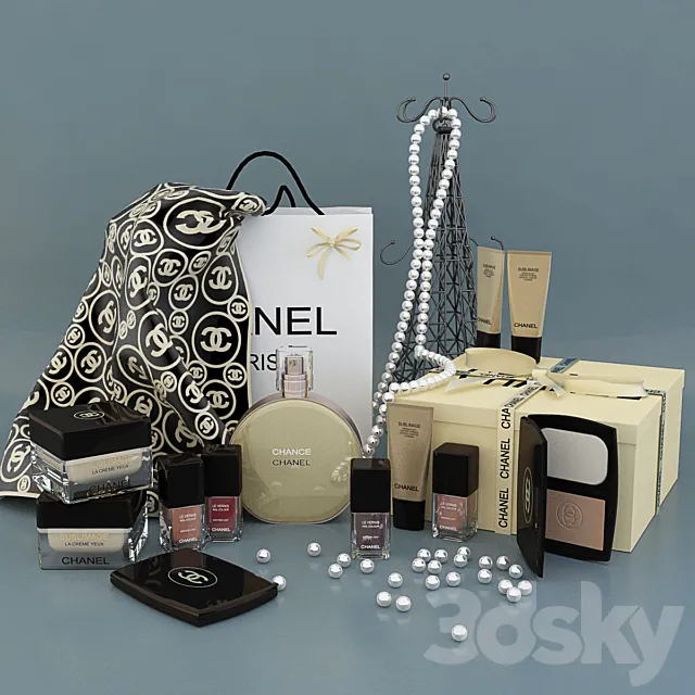 Decorative set CHANEL perfumes cosmetics 3D Model