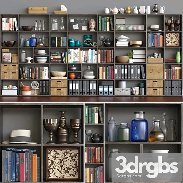 Decorative set Closet with books and office supplies. decor and books 3D Model Download Decorative set Closet with books and office supplies. decor and books 3D Model Download