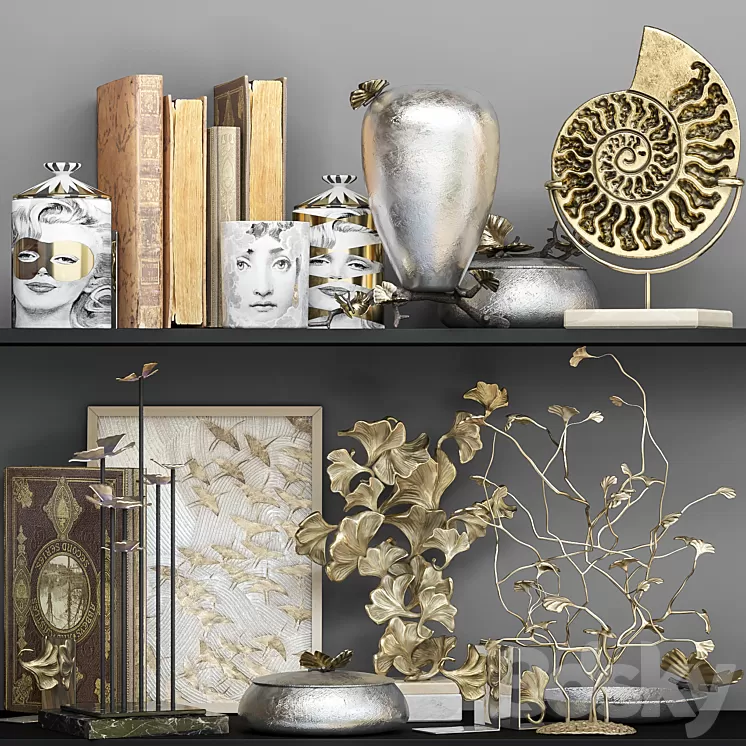 Decorative set collection with rare books and decor 3D Model