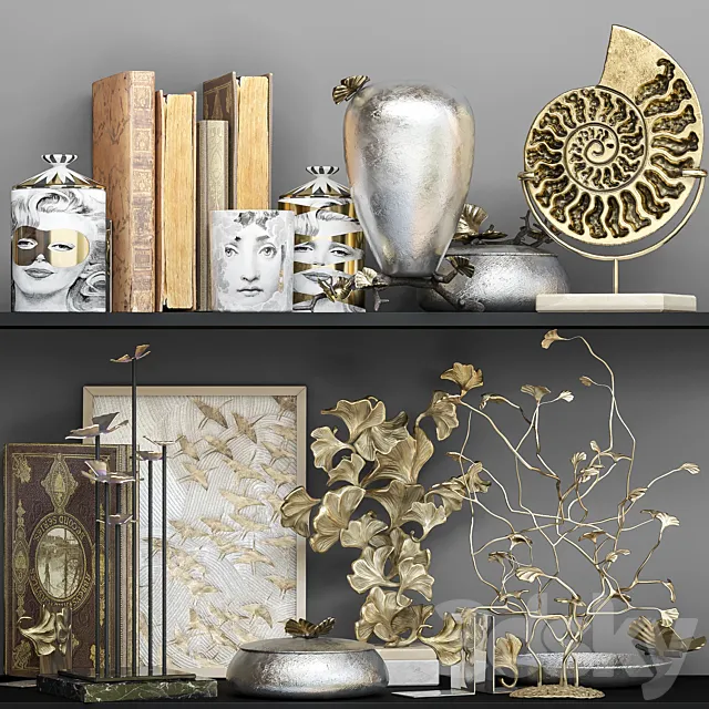 Decorative set collection with rare books and decor 3DModel