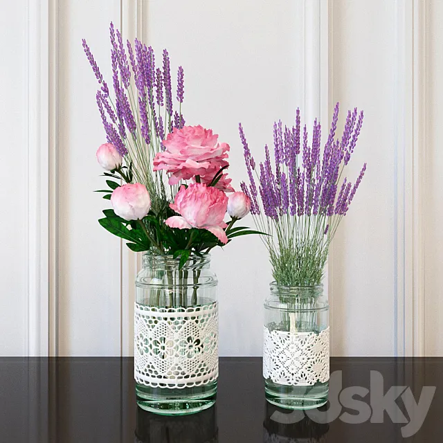 Decorative set – flowers in banks _ Decorative set of flowers in jar 3D Model Decorative set – flowers in banks _ Decorative set of flowers in jar 3D Model