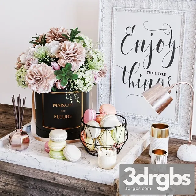 Decorative set Flowers & macarons decorative set 3D Model Download Decorative set Flowers & macarons decorative set 3D Model Download