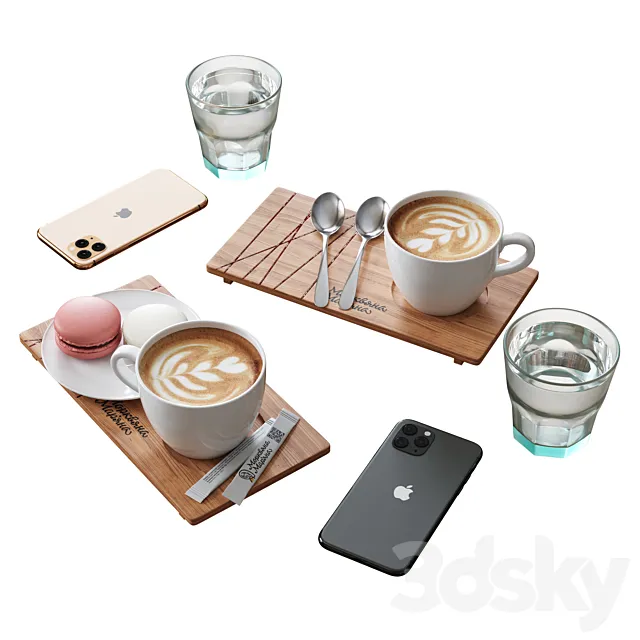 Decorative Set For Cafe Table Set2 3D Model