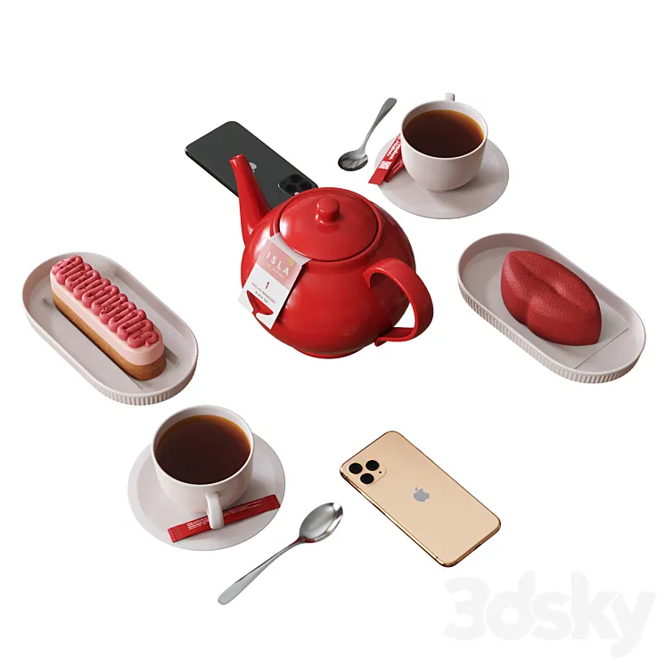 Decorative Set For Cafe Table Set4 3D Model Free Download