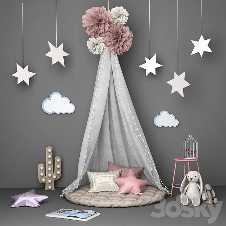 Decorative set for children with canopy 3D Model