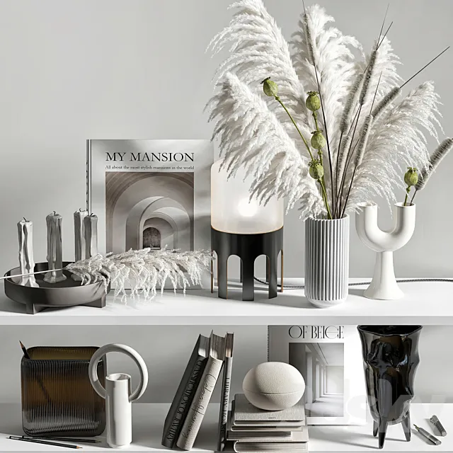 Decorative set for shelves with mixed bouquet 08 3DModel