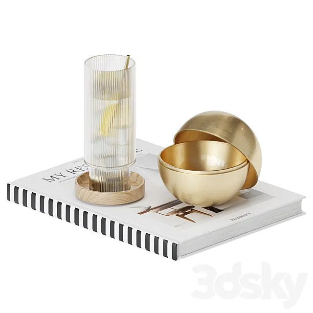 Decorative Set Glass And Book 3D Model
