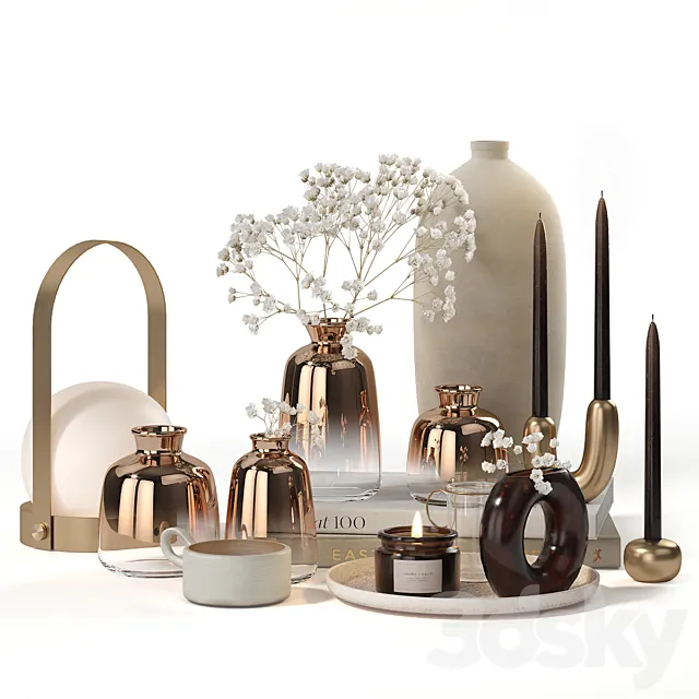 Decorative set Gold plated Translucent Glass Vases 3DModel