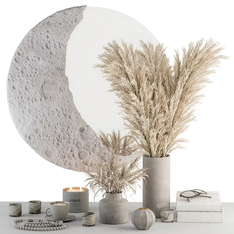 Decorative Set moon mirror with Dried Plant – Set 100 3D Model Free Download