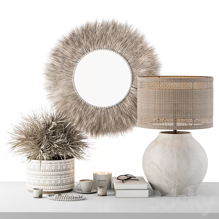 Decorative Set moon Thatch with Dried Plant – Set 105 3D Model Free Download