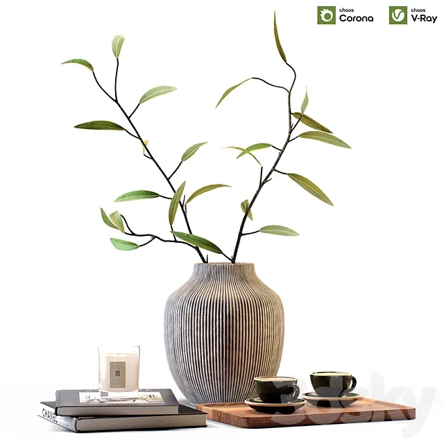 Decorative set of 20 coffees and books 3D Model