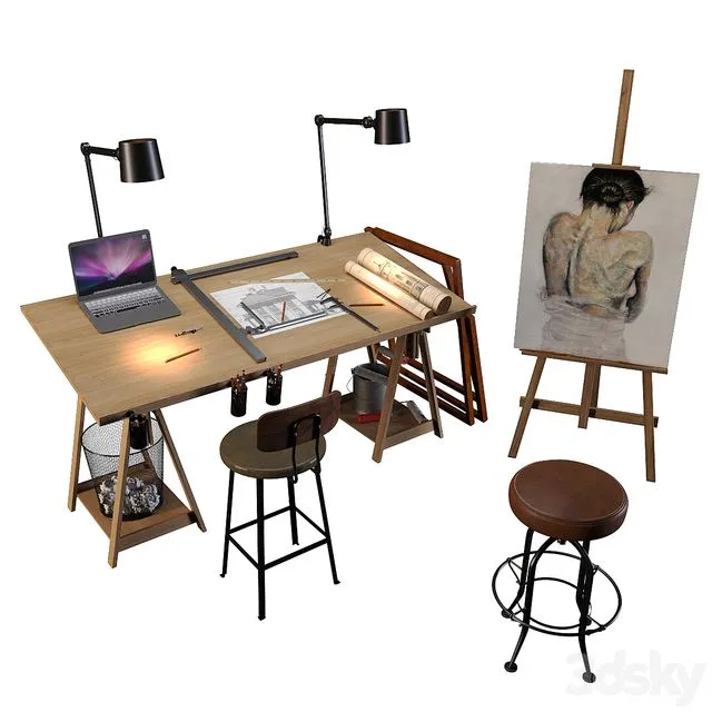 Decorative set of art workshop 3D Model Decorative set of art workshop 3D Model