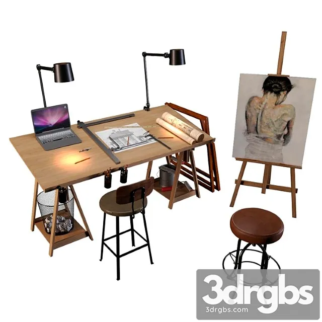 Decorative Set Of Art Workshop 3D Model Download Decorative Set Of Art Workshop 3D Model Download