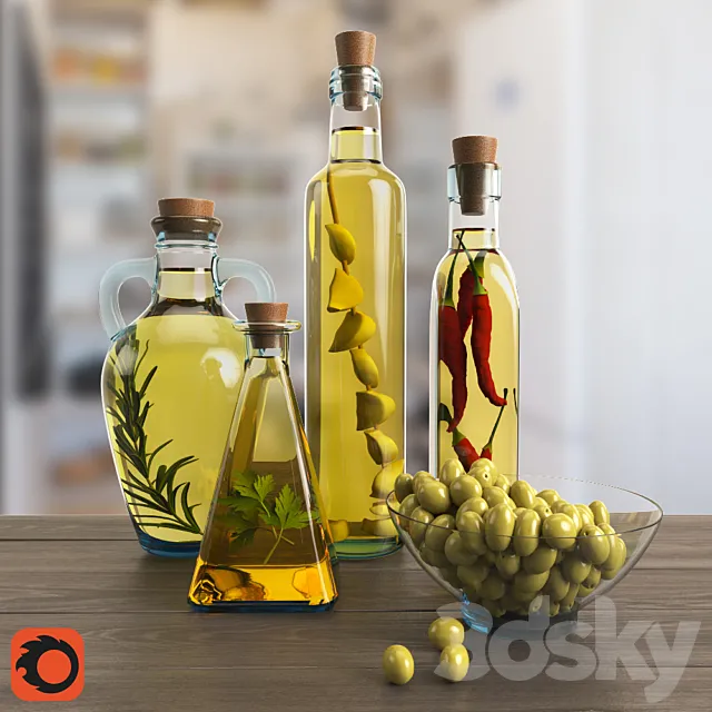 Decorative set of bottled oil 3DModel