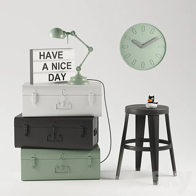 Decorative set of chests-metal suitcases 3D Model