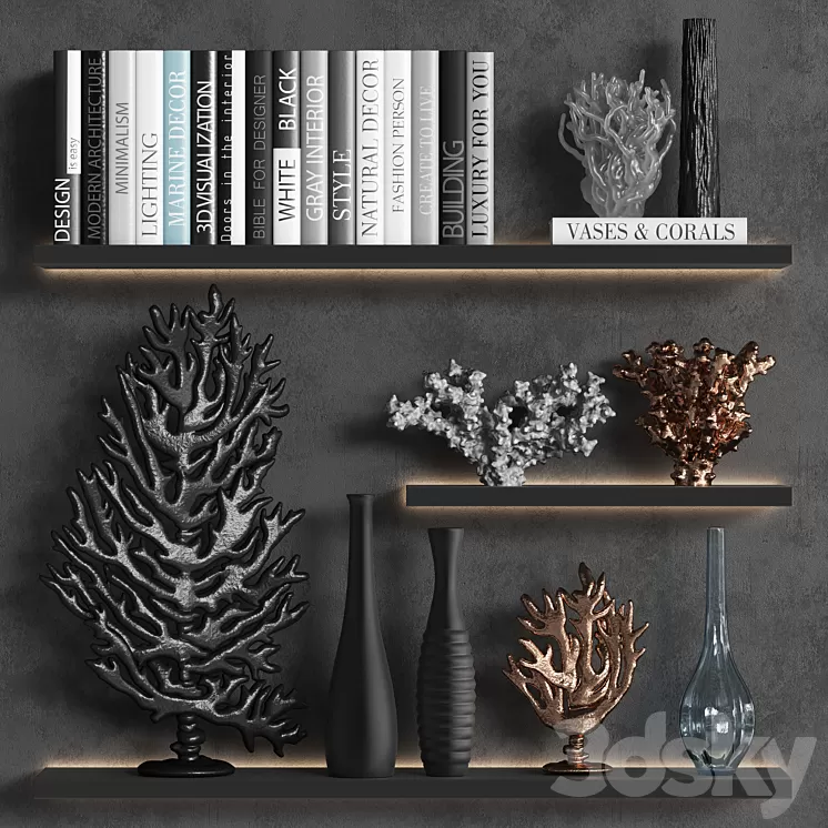 Decorative set of coral books and vases 3D Model