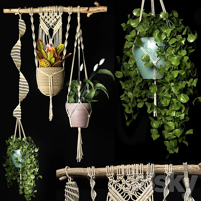Decorative set of hanging pots 2 3DModel