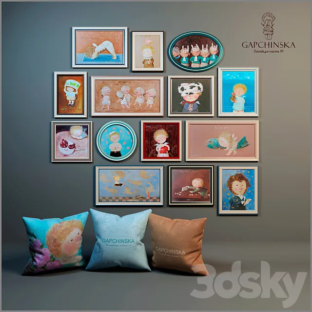 Decorative set of paintings and pillows for baby boy 3DModel Decorative set of paintings and pillows for baby boy 3DModel
