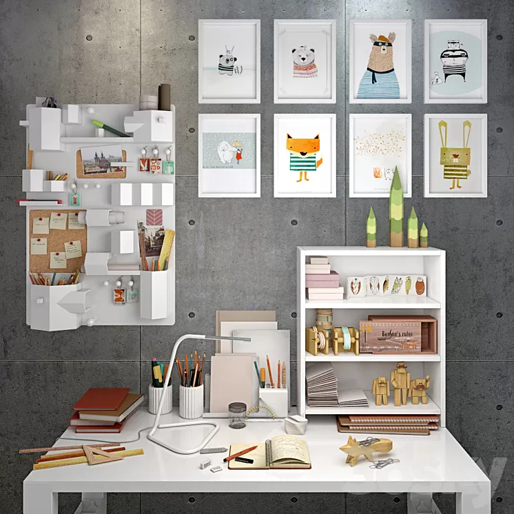 Decorative set of stationery 3D Model