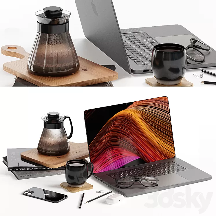 Decorative set on the desktop 3D Model Free Download