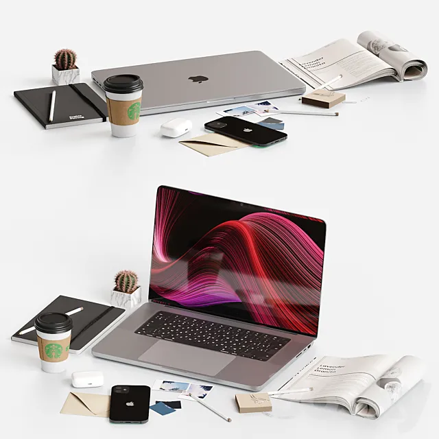 Decorative set on the desktop 3D Model