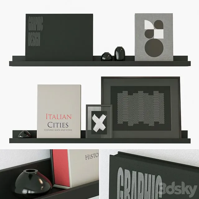 Decorative set on the shelves 3D Model Decorative set on the shelves 3D Model