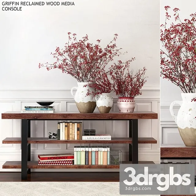 Decorative set Pottery barn griffin reclaimed wood media console 3D Model Download Decorative set Pottery barn griffin reclaimed wood media console 3D Model Download