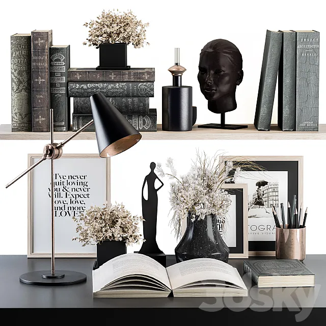 Decorative Set Reading Desk 02 3DModel