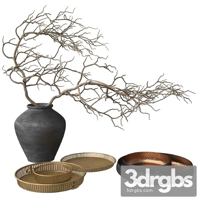 Decorative set Rustic set – vase branch copper bowl and brass tray 3D Model Download Decorative set Rustic set – vase branch copper bowl and brass tray 3D Model Download