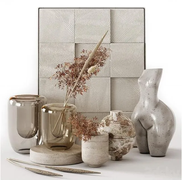 Decorative Set stone flower female dried 3D Model