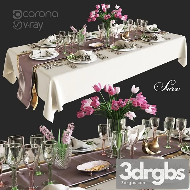 Decorative set Table setting with flowers 3D Model Download Decorative set Table setting with flowers 3D Model Download