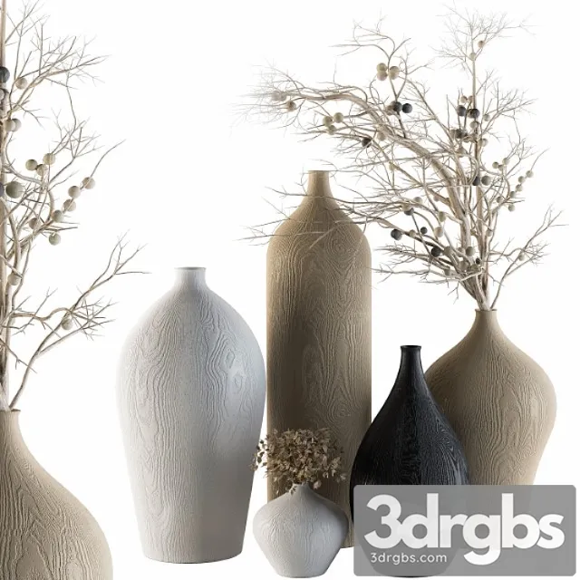 Decorative set vases and dry branch – set 44 3D Model Download Decorative set vases and dry branch – set 44 3D Model Download