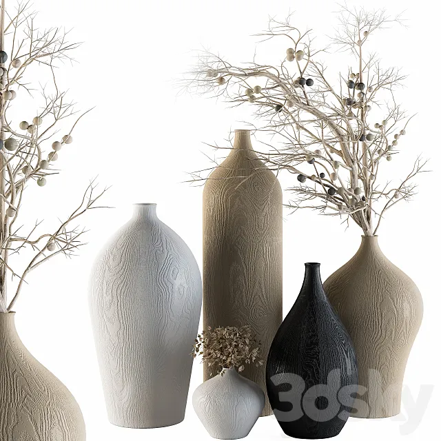 Decorative Set Vases and Dry branch – Set 44 3DModel