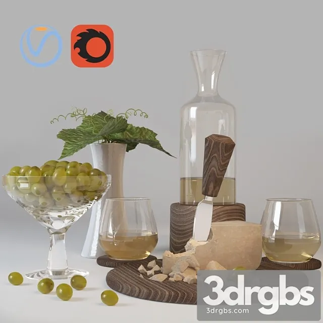 Decorative Set Wine Cheese And Grapes 3D Model Download Decorative Set Wine Cheese And Grapes 3D Model Download