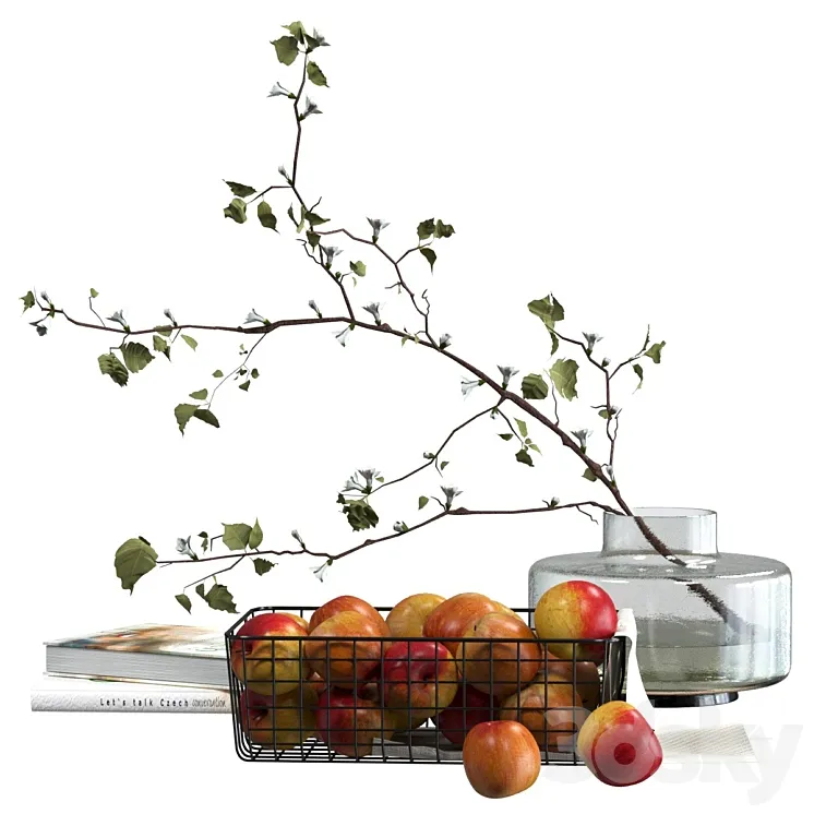 Decorative set with a basket of apples 3D Model Free Download