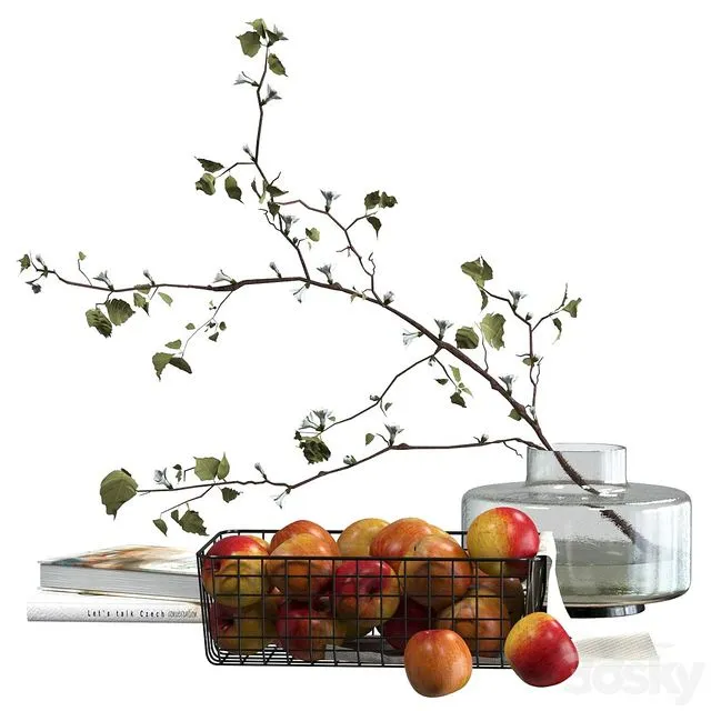 Decorative set with a basket of apples 3D Model