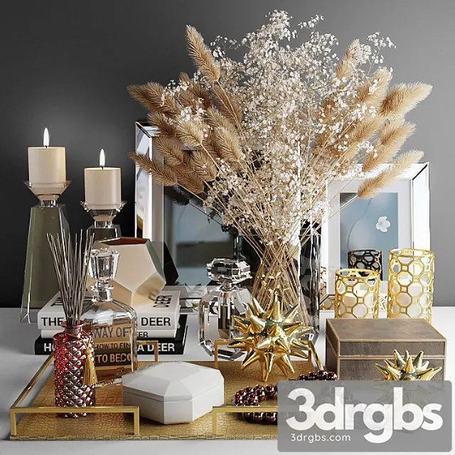 Decorative set with a bouquet of white flowers and dry grass 3D Model Download Decorative set with a bouquet of white flowers and dry grass 3D Model Download