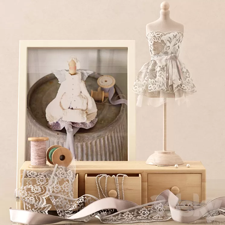 Decorative set with a mini mannequin 3D Model