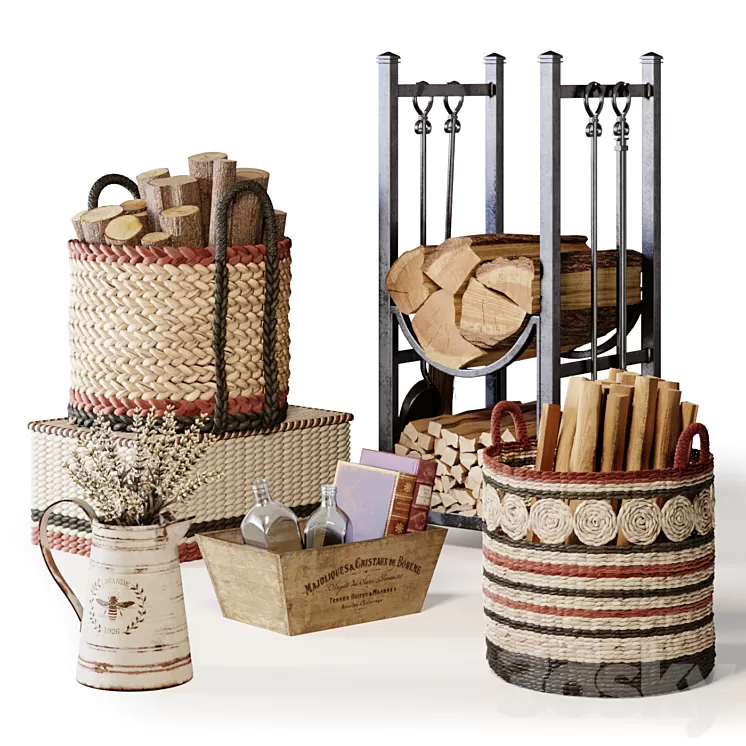 Decorative Set with Baskets 01 3D Model Free Download