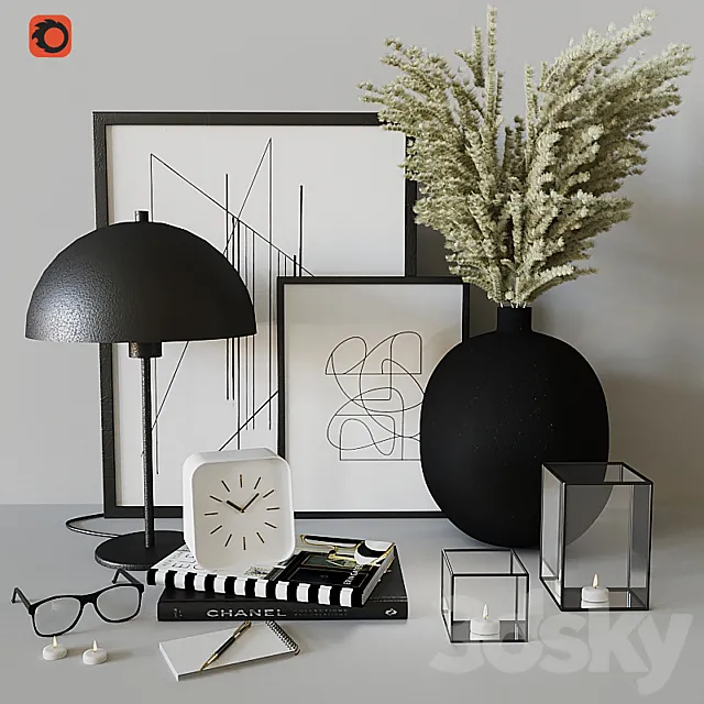 Decorative set with Black Metal Vase 3D Model Decorative set with Black Metal Vase 3D Model