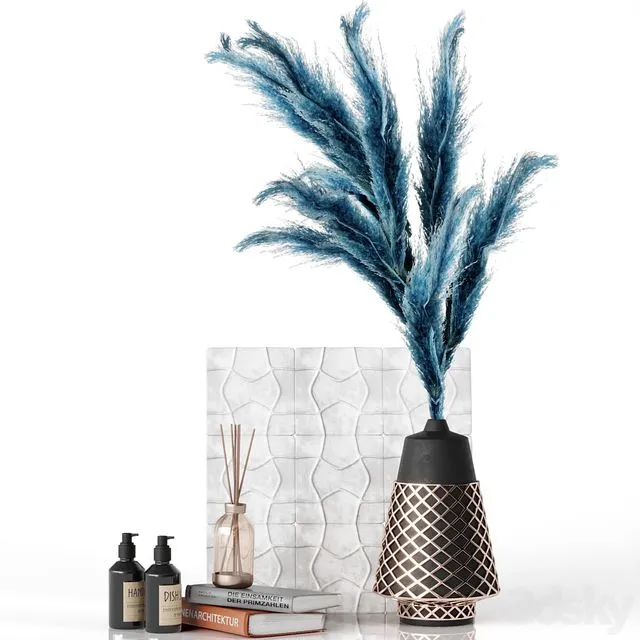 Decorative set with blue pampas 3D Model