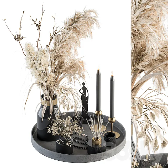 Decorative Set with Bouquet in Tray – Set 60 3D Model