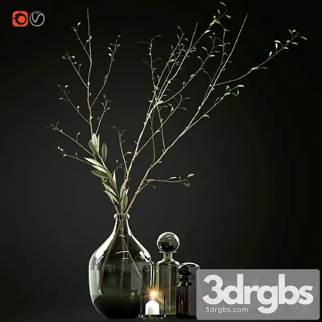 Decorative set with branches and glass bottles 3D Model Download Decorative set with branches and glass bottles 3D Model Download